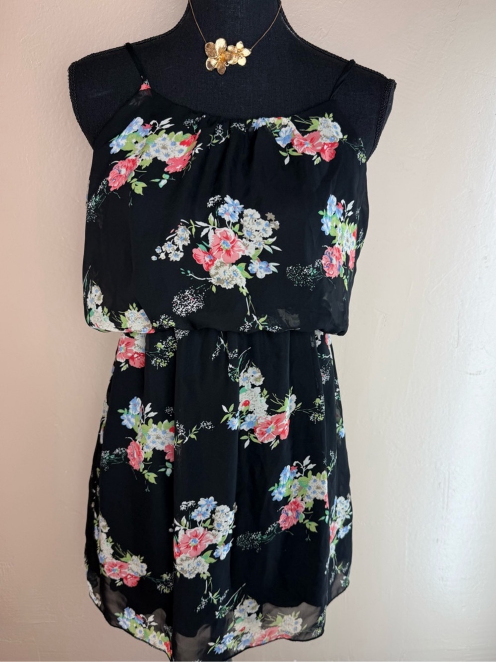 DNA Couture Black Floral Chiffon Blouson Dress